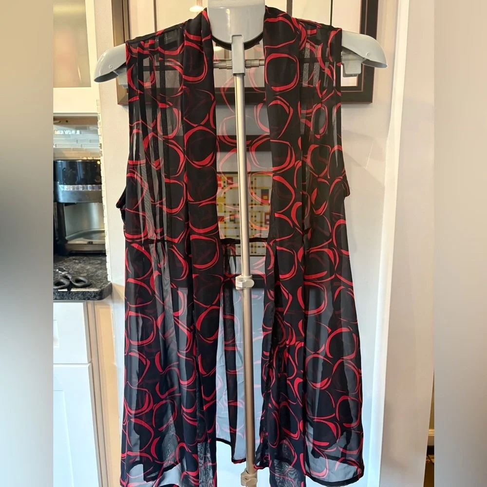 Susan Graver Chiffon Duster Vest Black Red Size M